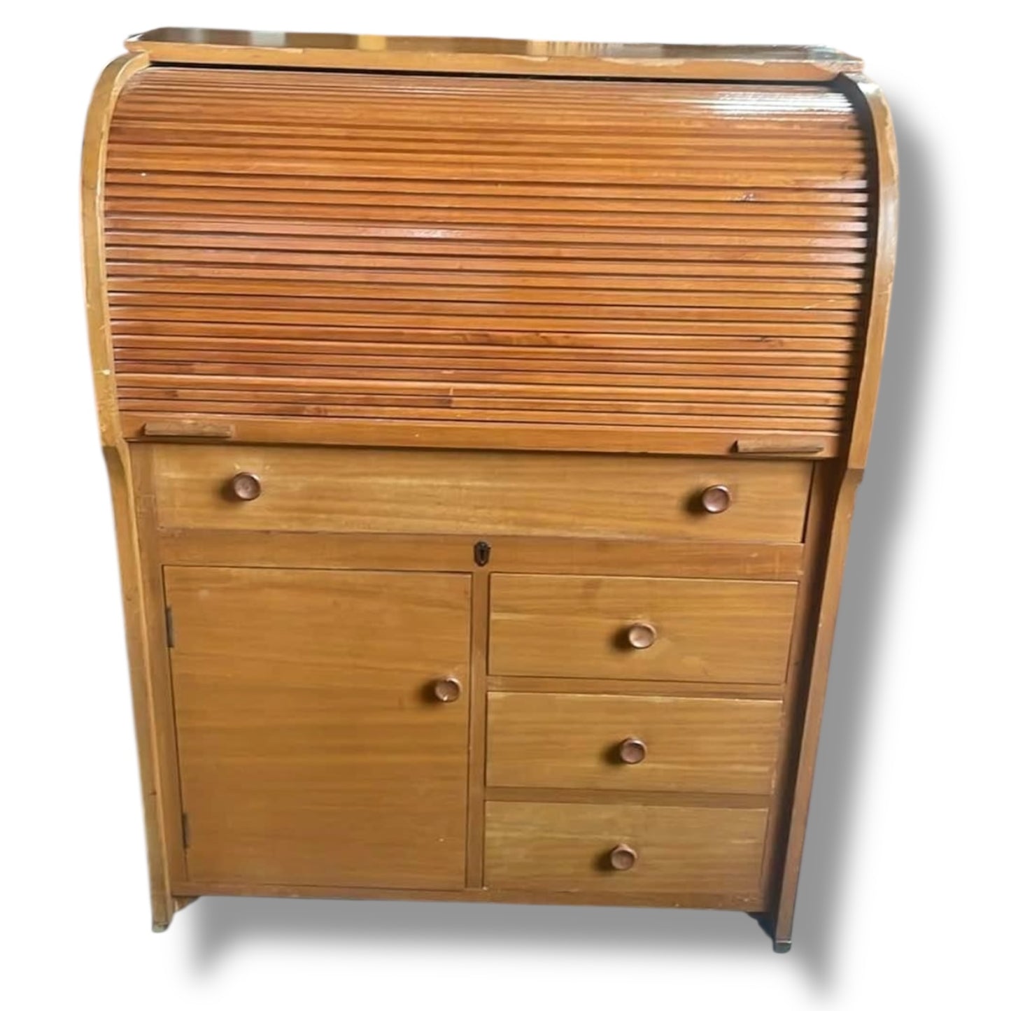 Mid Century Modern Tambour Rolltop Desk Bureau