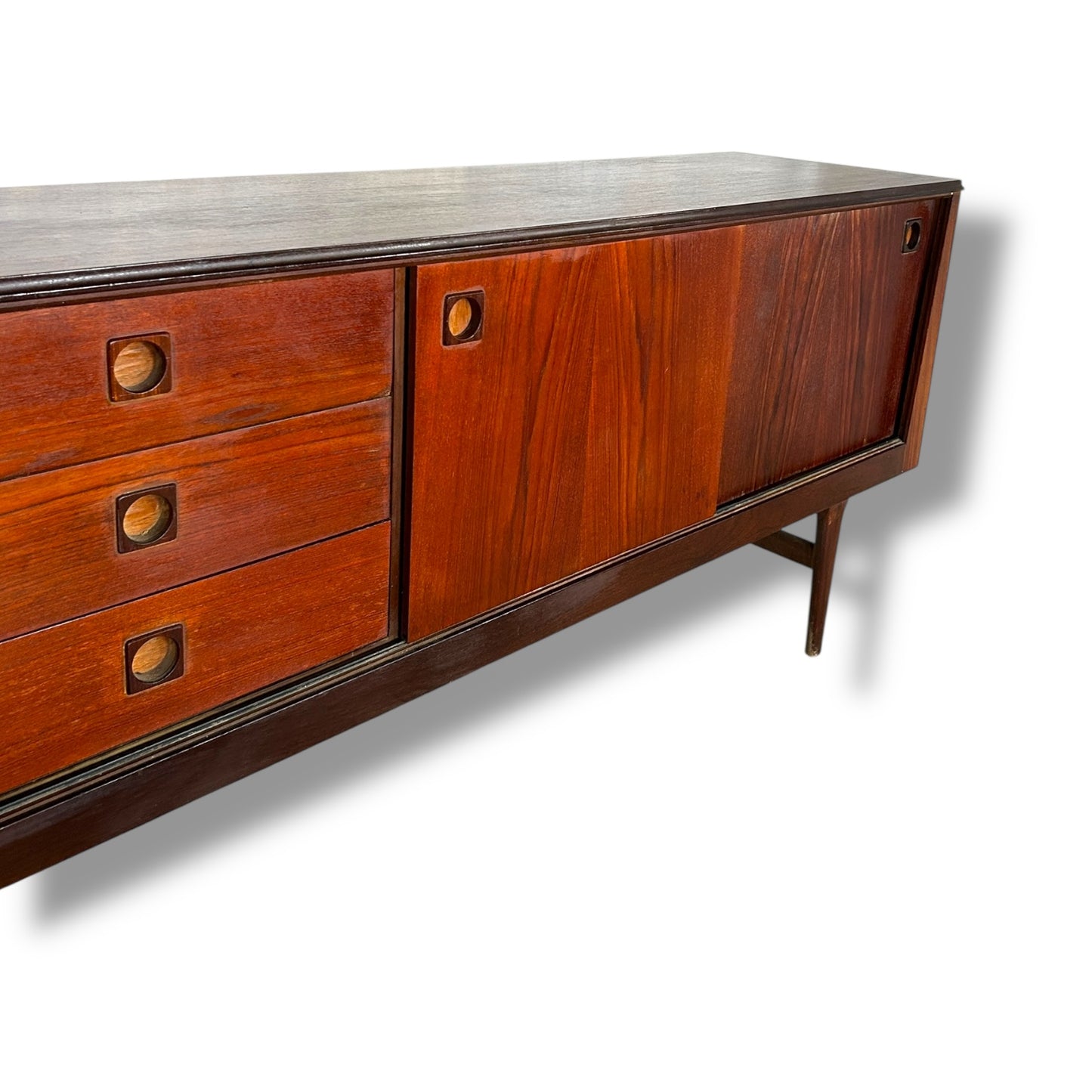 Danish Mid-Century Rosewood Sideboard | Vintage Long Credenza with Drawers & Sliding Doors