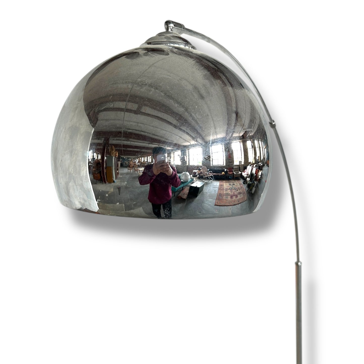 Mid Century Modern Chrome Arc Floor Lamp with Marble Base