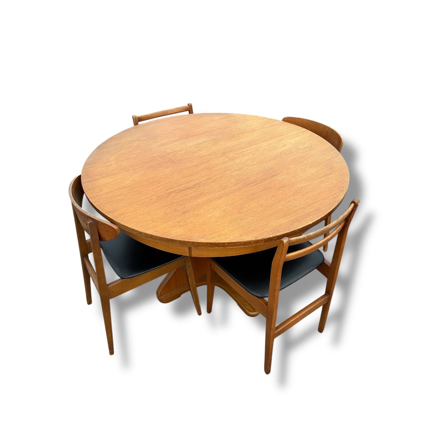 Vintage Round Extendable Dining Table | Mid Century Teak Pedestal Base Table