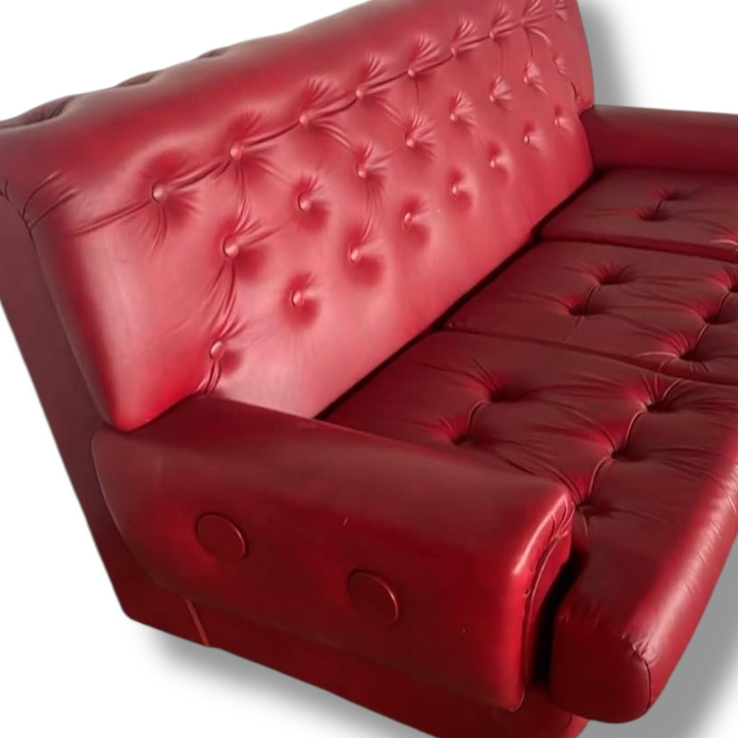 Mid Century Modern Red Vinyl Three Piece Leatherette Sofa