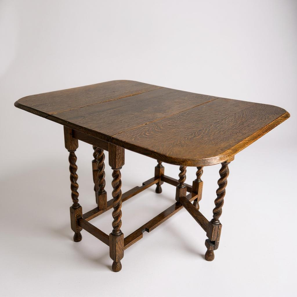 Antique Oak Barley Twist Gateleg Table, Drop Leaf Table Scottish