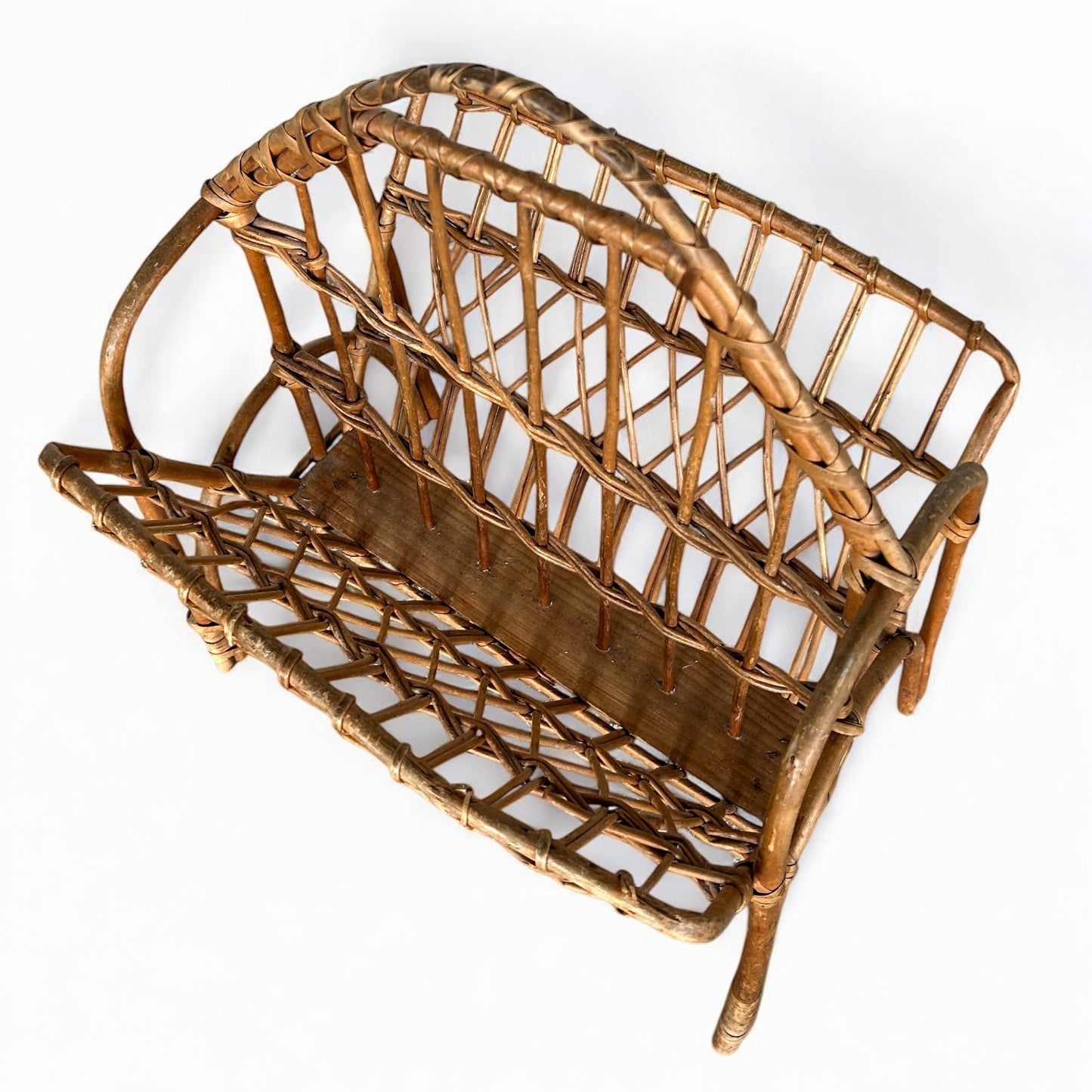 Mid Century Wicker Cane Magazine Rack
