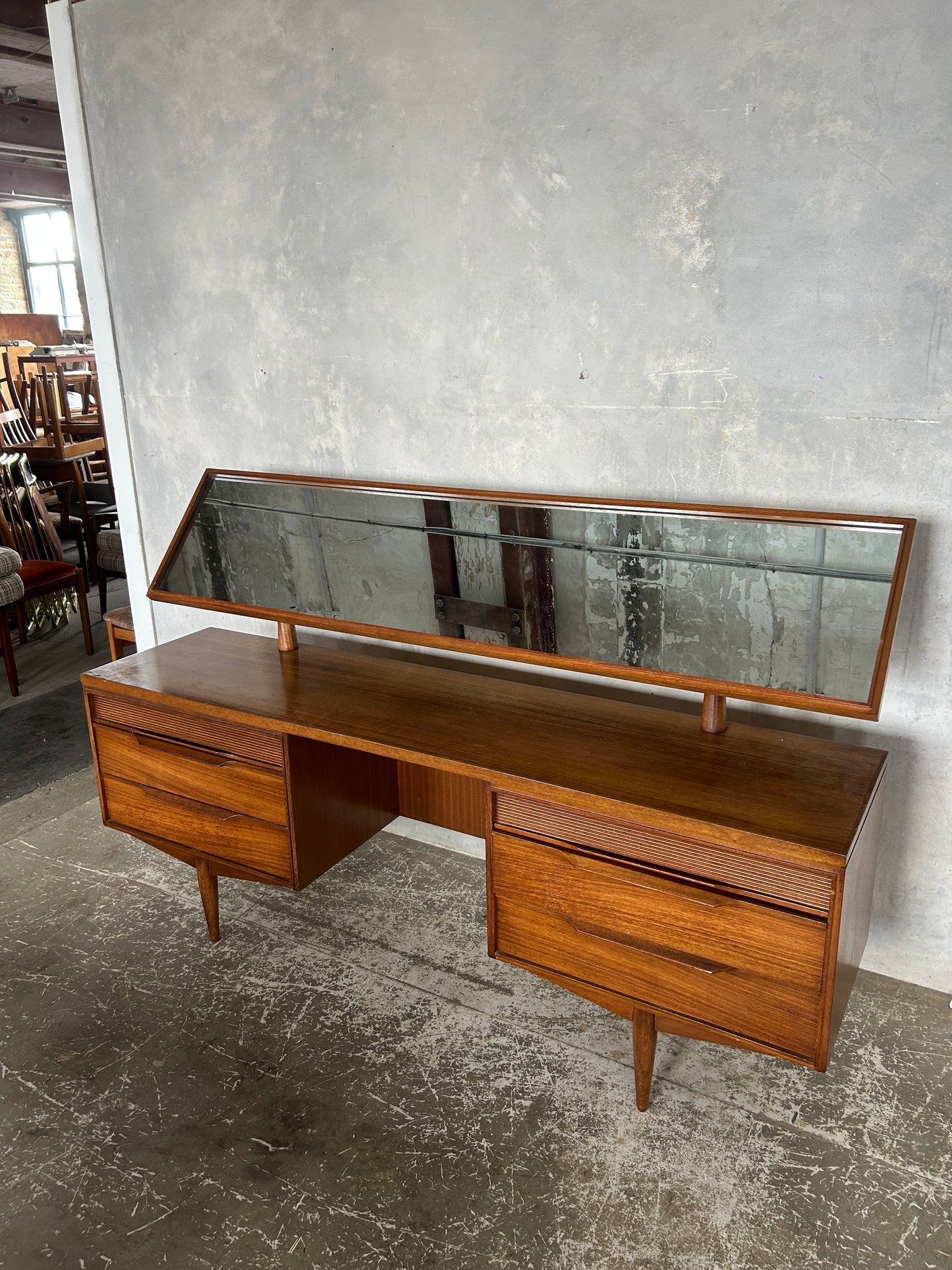 White & Newton Mid-Century Dressing Table with Mirror | Vintage Teak Vanity