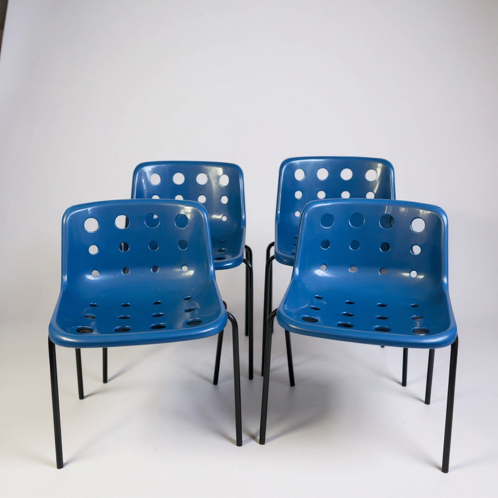 Set of 4 Robin Day Hille Polo Chairs | Mid-Century Modern British Design | Royal Blue Dining Chairs