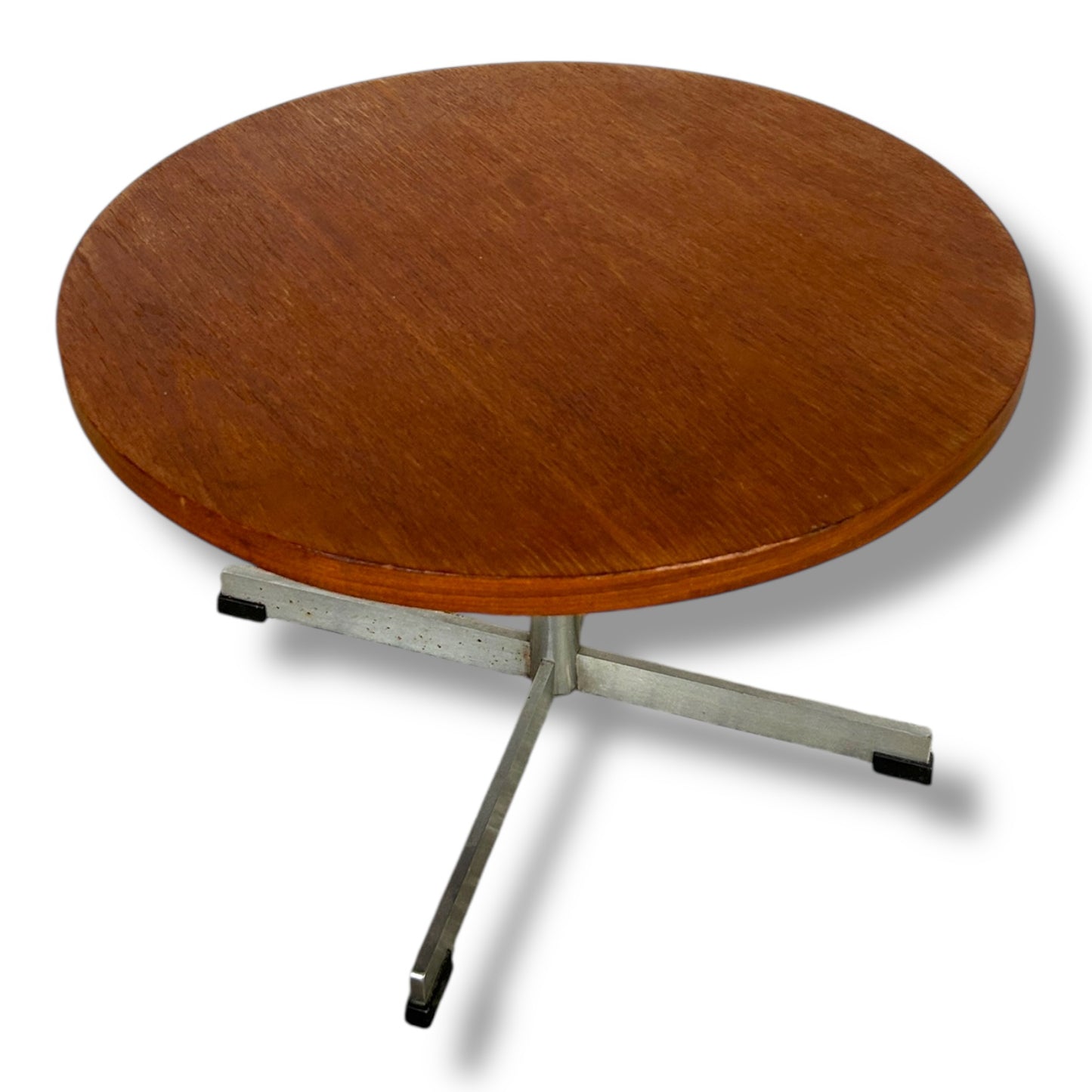 Danish Mid Century Round Coffee Table | Teak & Chrome Cross Base