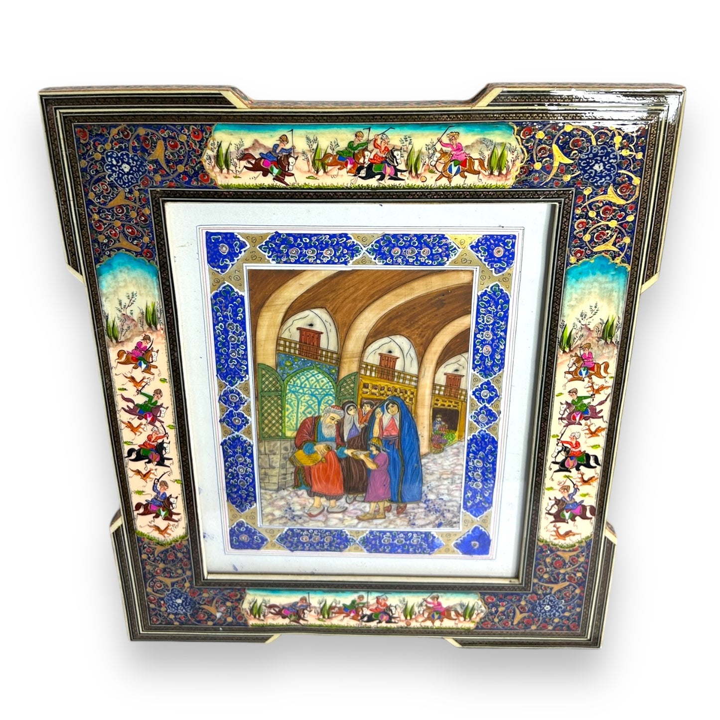 Vintage 1950s Persian Khatam Mosaic Watercolour Painting