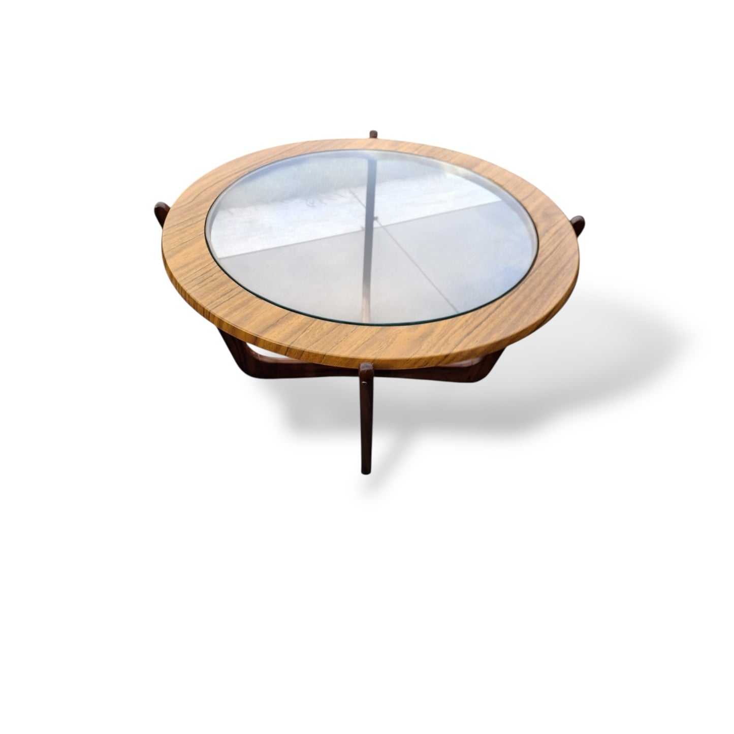 Vintage Round Teak & Formica Glass Coffee Table