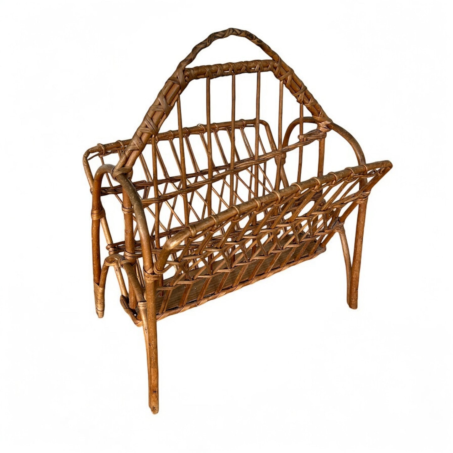 Mid Century Wicker Cane Magazine Rack