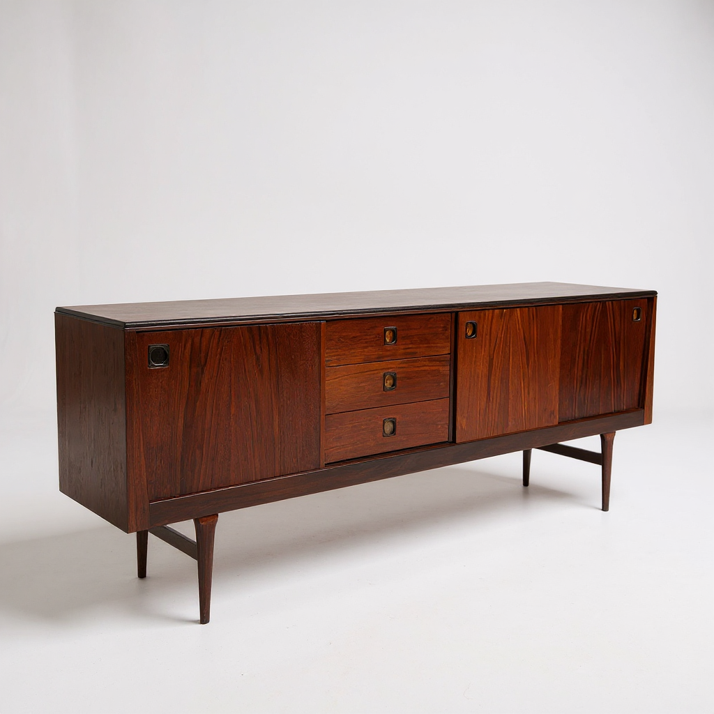 Danish Mid-Century Rosewood Sideboard | Vintage Long Credenza with Drawers & Sliding Doors