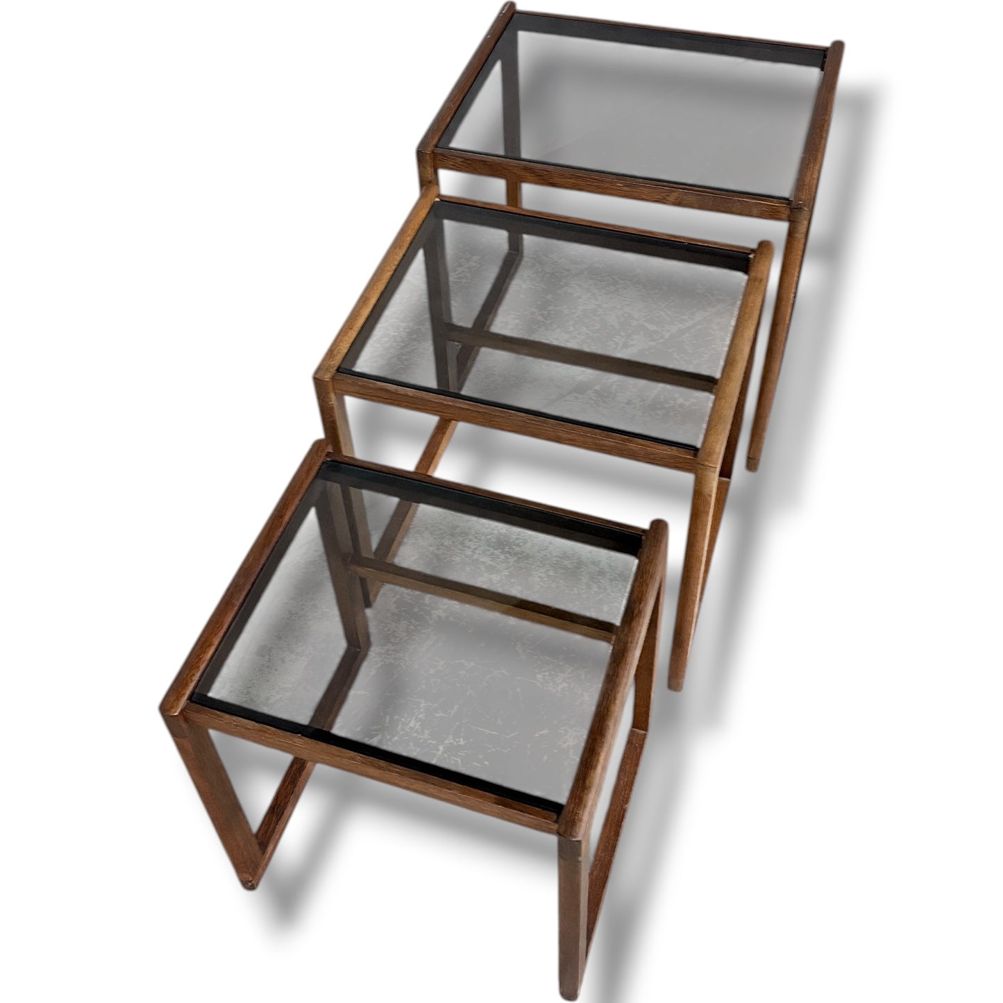 Nesting Teak Tables - Danish Mid Century Coffee Tables With Smoked Glass Tops — view 8