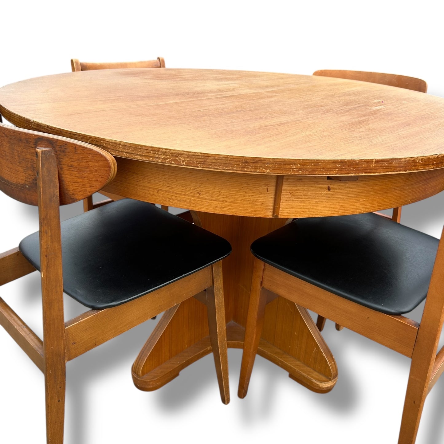 Vintage Round Extendable Dining Table | Mid Century Teak Pedestal Base Table