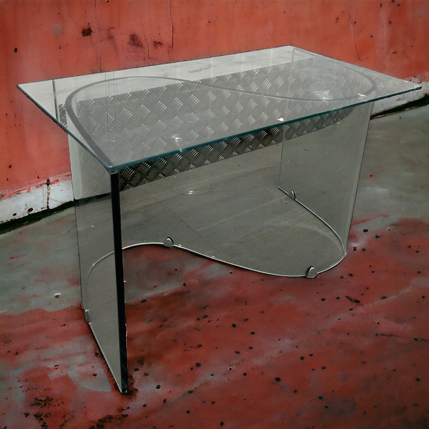 Vintage 1980s Italian Glass Curved Coffee Table