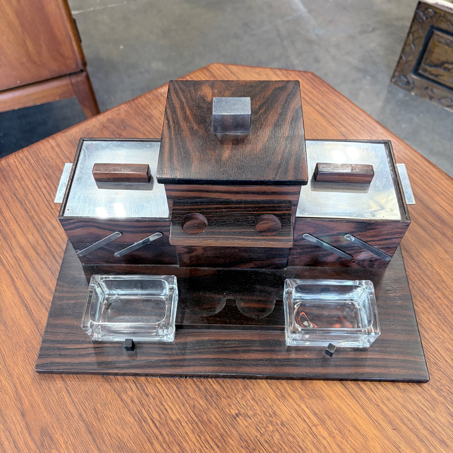 Art Deco Rosewood and Chrome Compact Desk Set