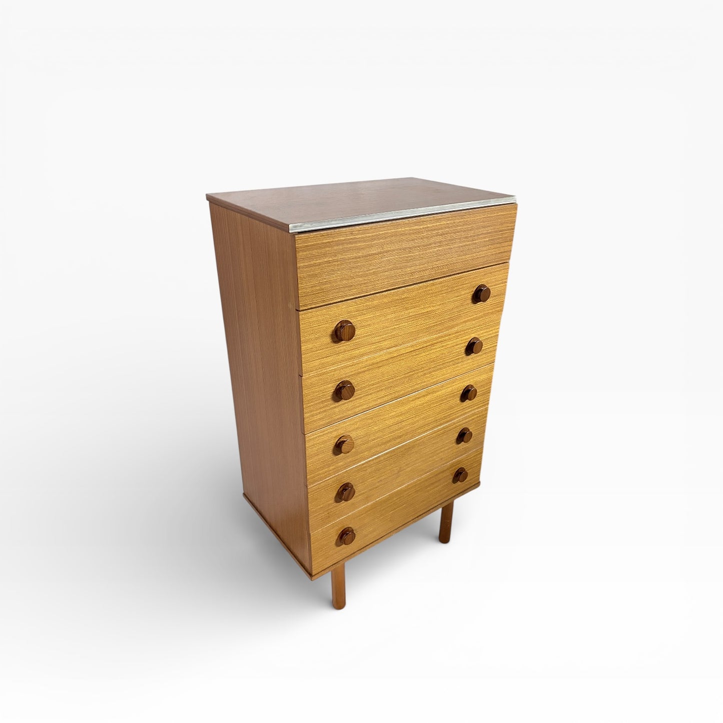 Mid-Century Teak Chest of Drawers with Lift-Up Mirror – 1960s British Vintage