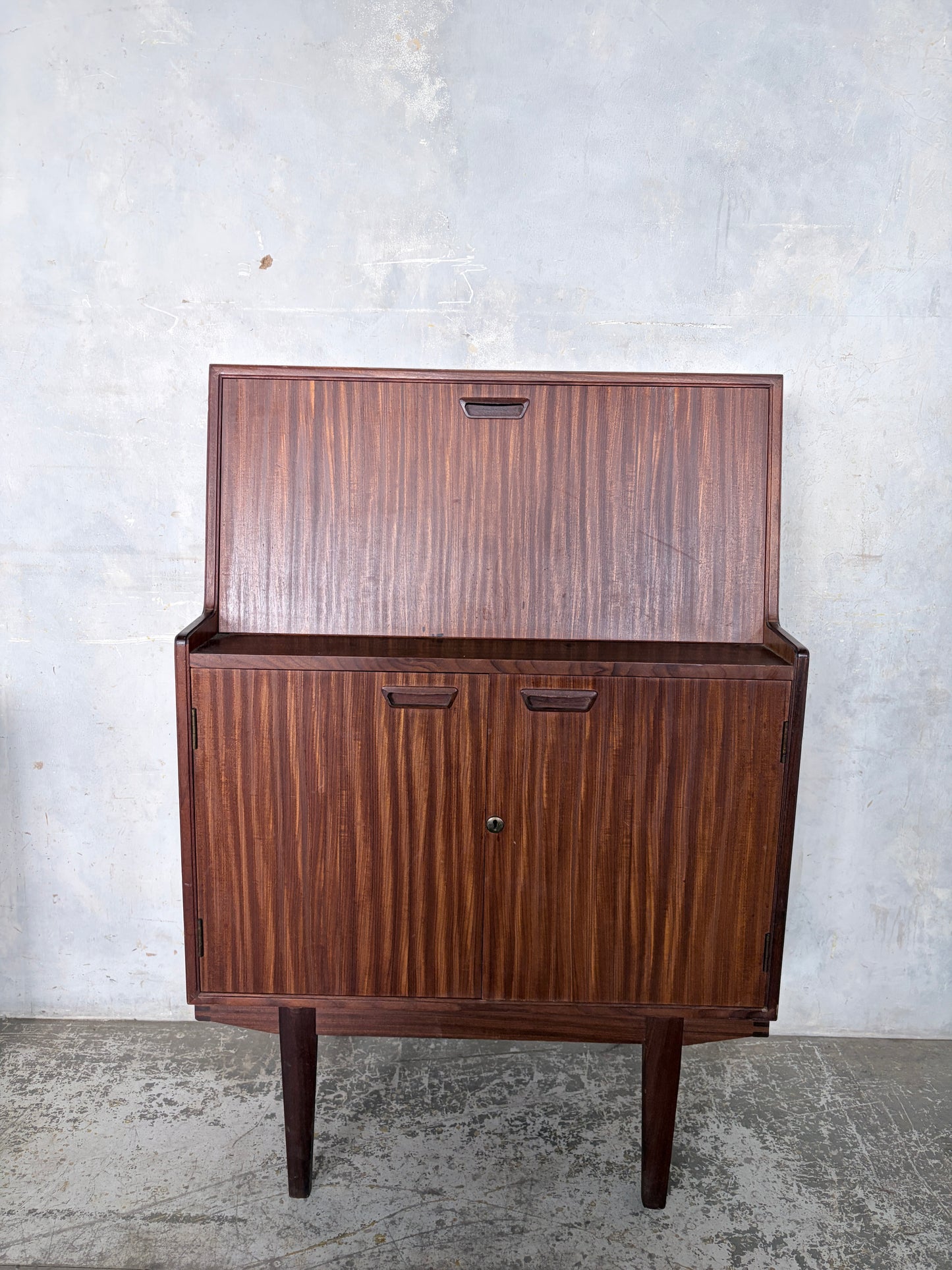 Mid Century Walnut & Teak Bureau Desk Cabinet