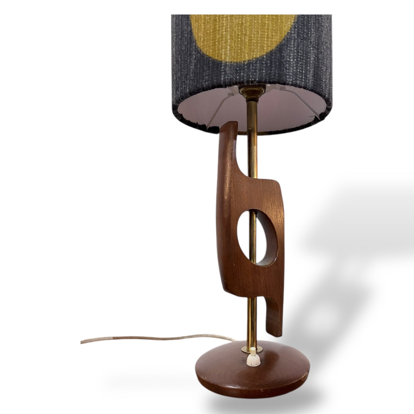 Mid Century Teak and Brass Table Lamp with Vibrant Handmade Shade by Lightfandango