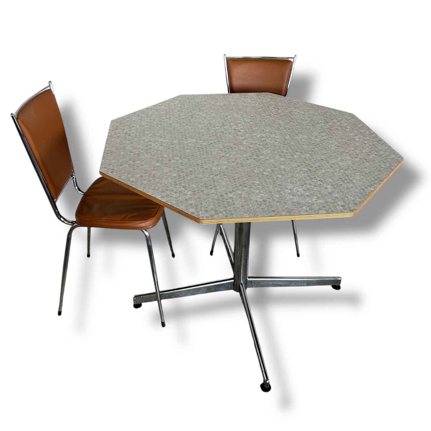 Mid Century Modern Hexagonal Formica Dining Table and French Leatherette Chairs Set