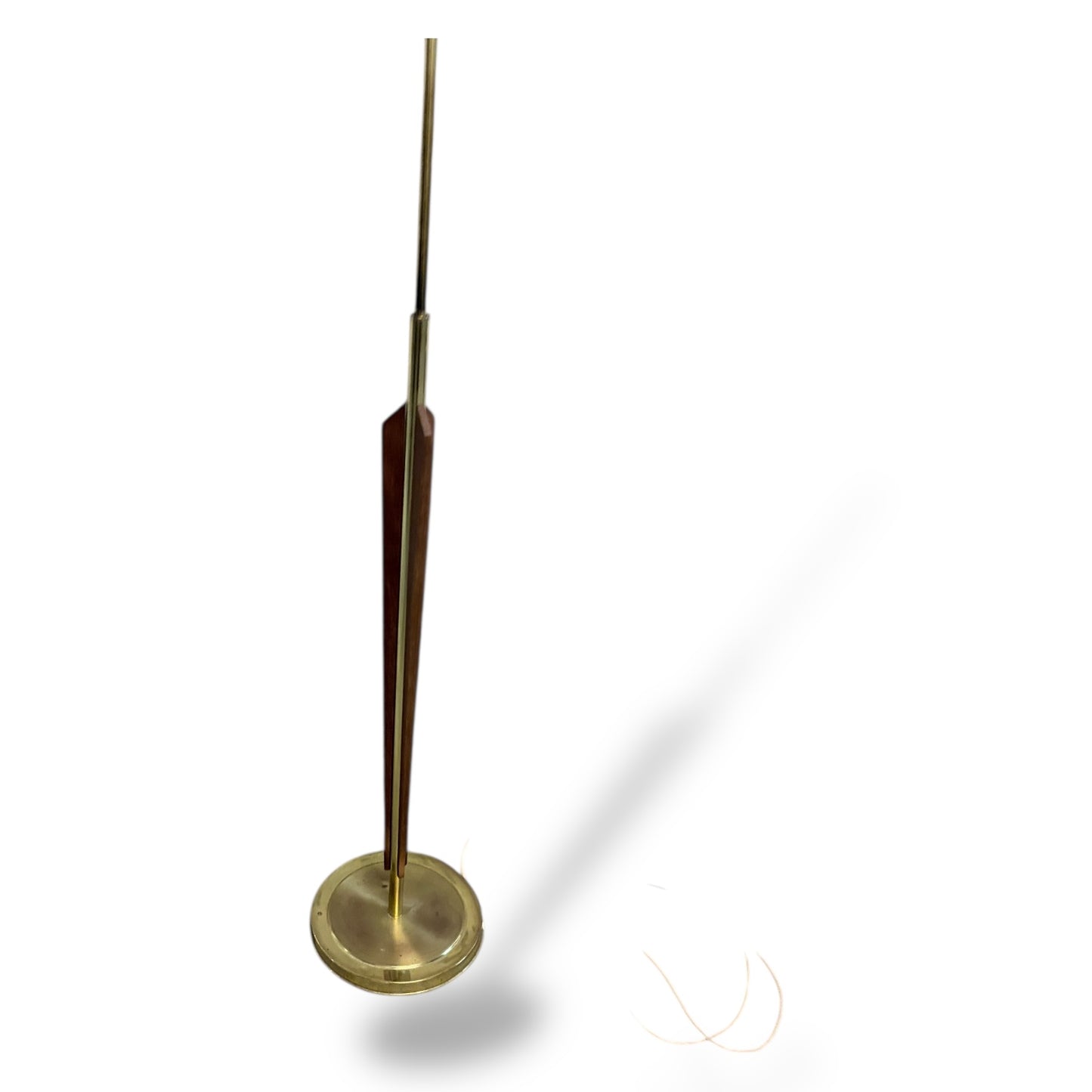 Mid Century Teak & Brass Standard Lamp with Handmade Shade — view 7