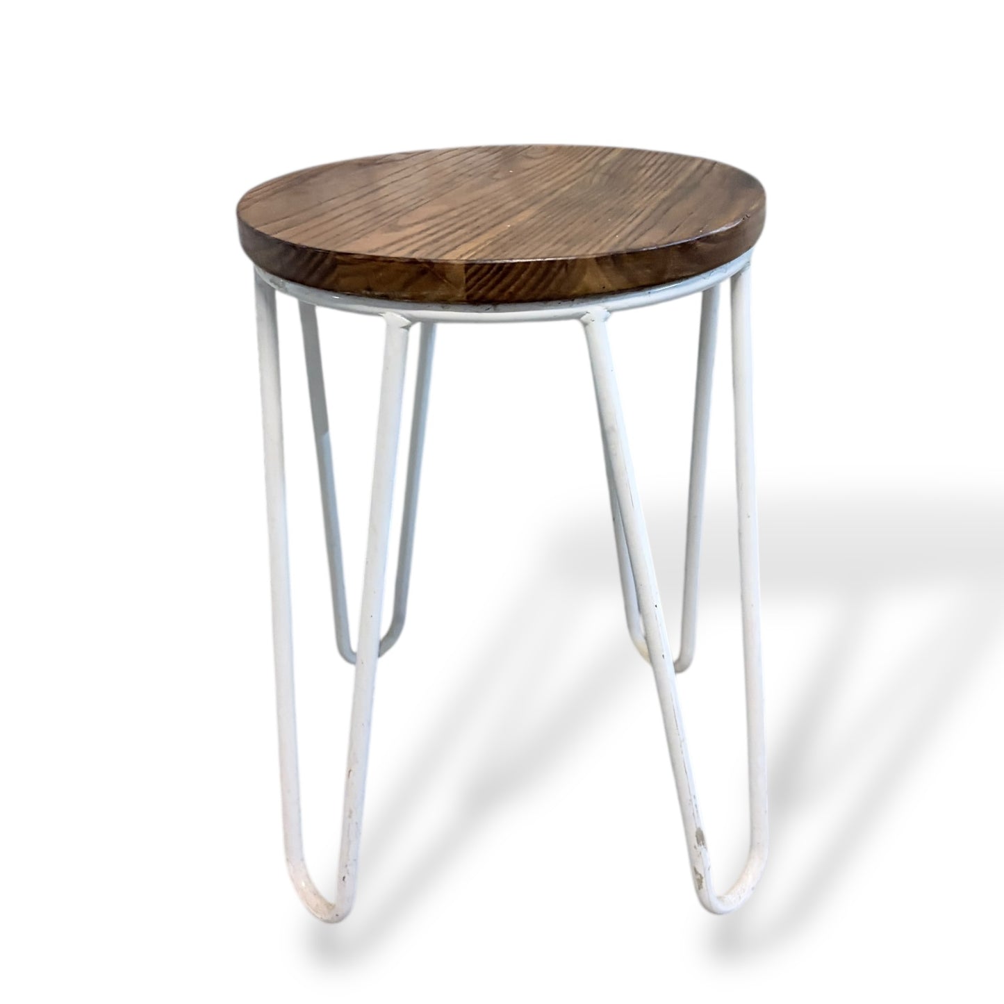 Vintage Elm Bar Stool with White Hairpin Legs
