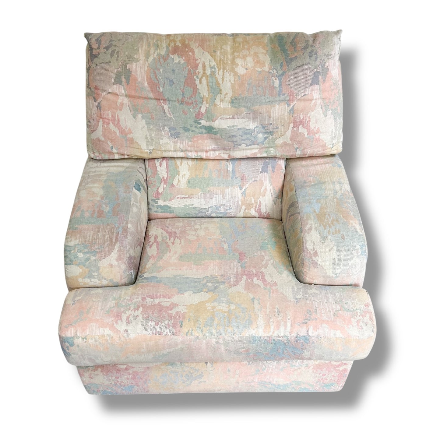 Vintage 1980s/1990s Abstract Pattern Armchair & Footstool – Retro Memphis Style Lounge Set