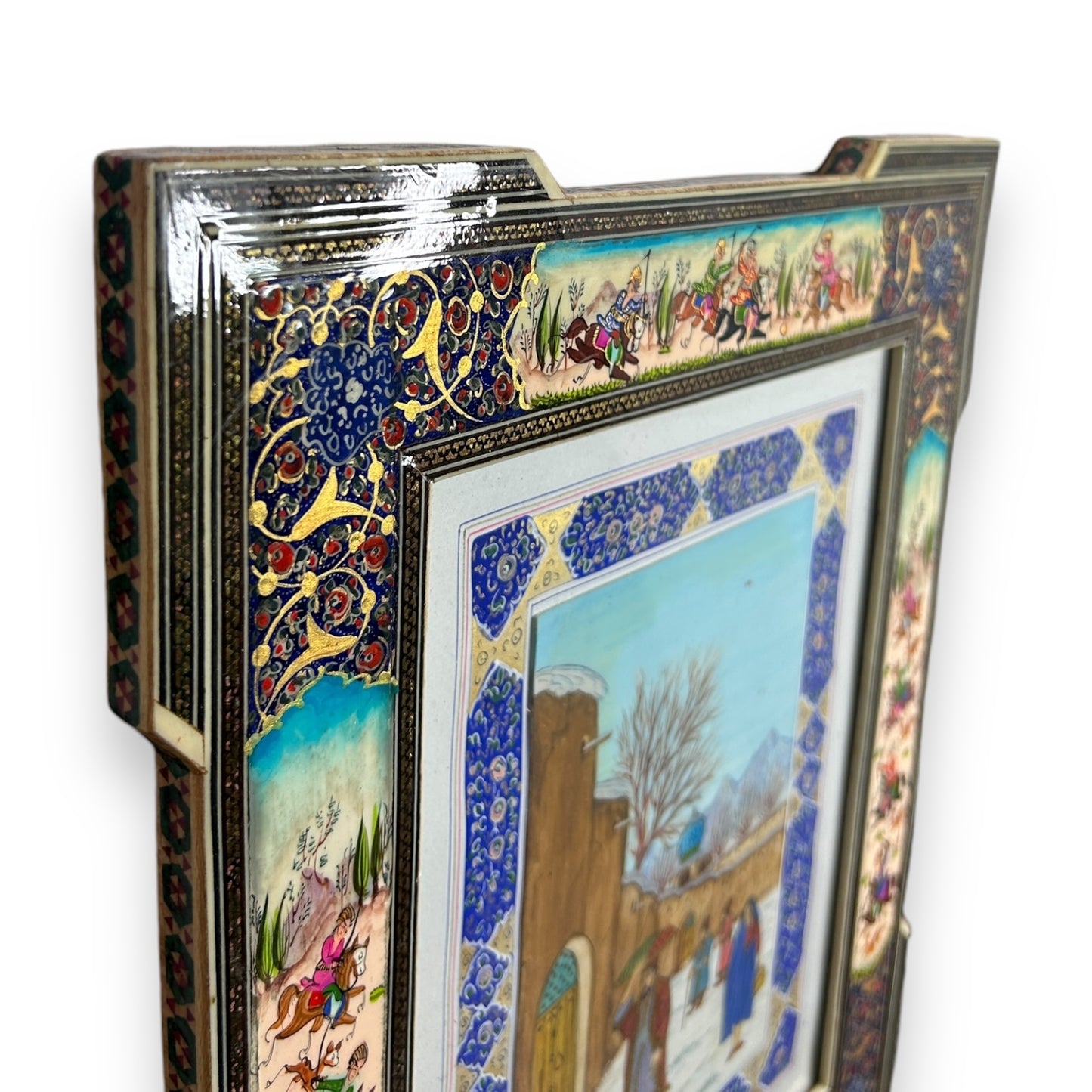 Vintage 1950s Persian Khatam Mosaic Watercolour Painting