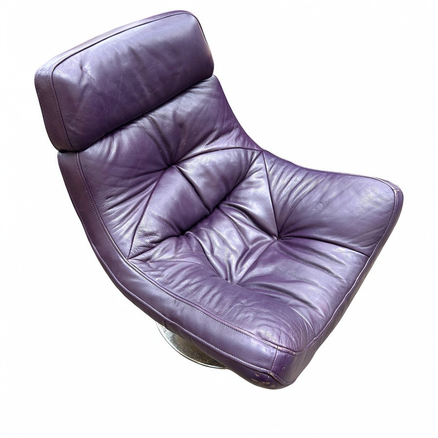 Mid Century Modern Purple Leather Swivel Egg Chair