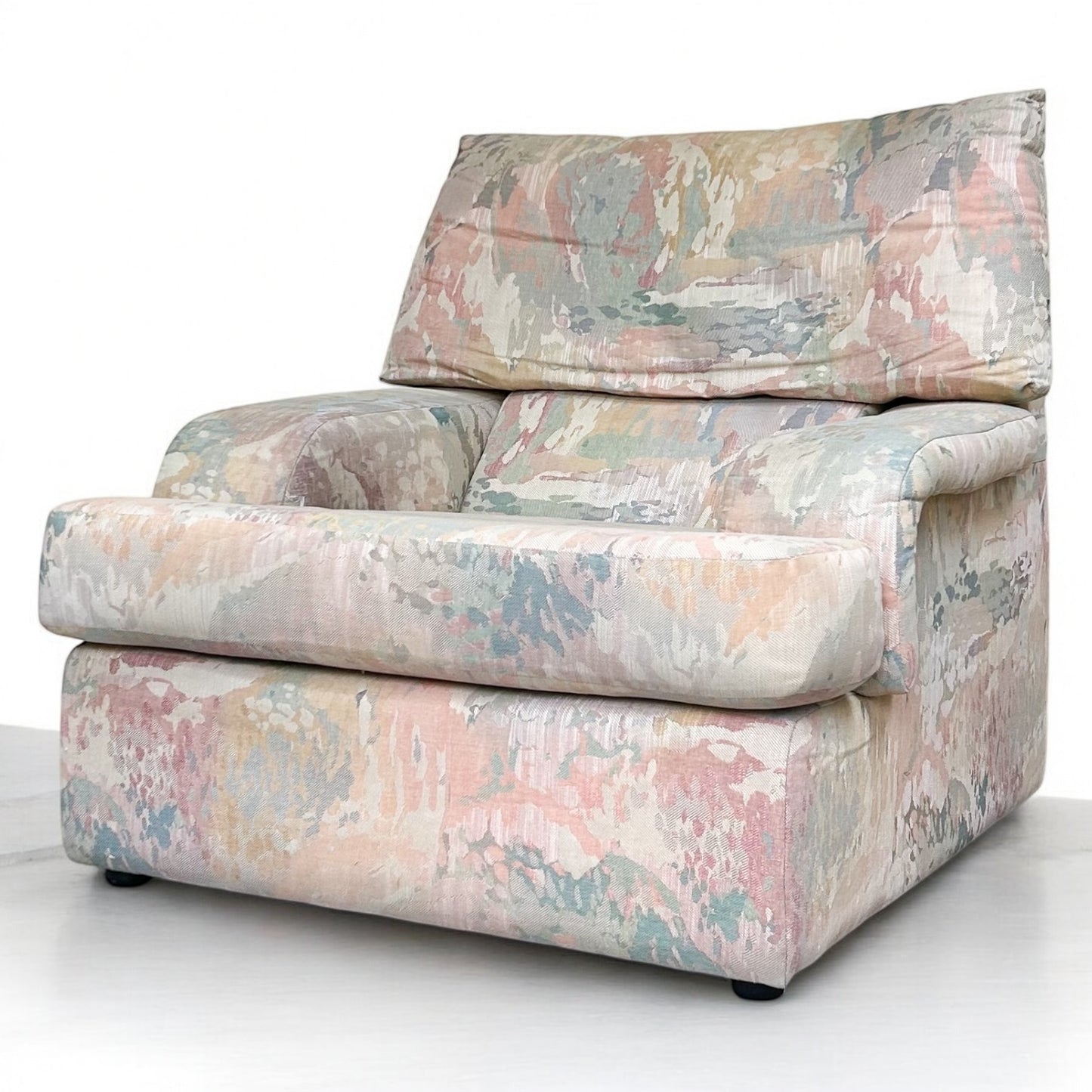 Vintage 1980s/1990s Abstract Pattern Armchair & Footstool – Retro Memphis Style Lounge Set