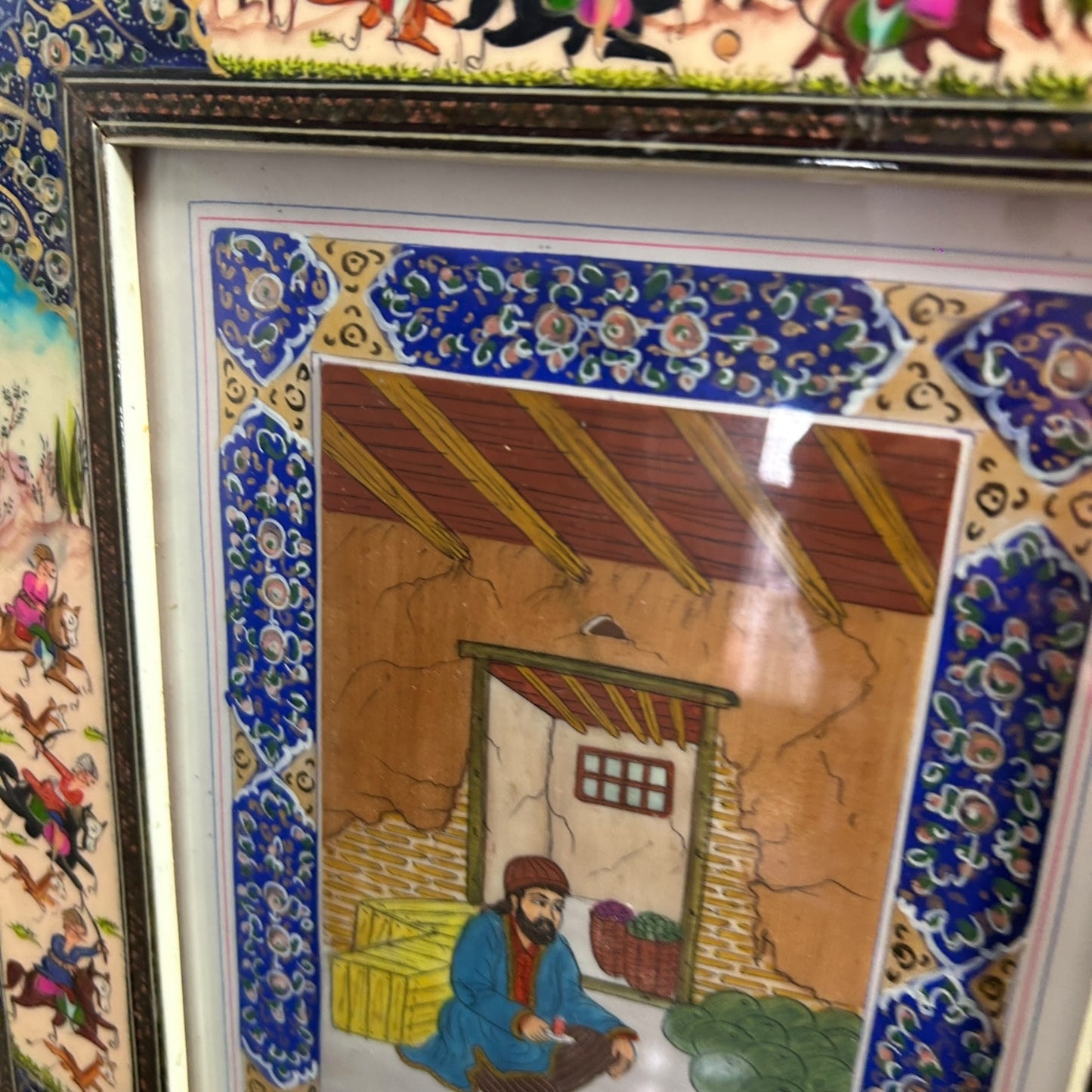 Vintage 1950s Persian Khatam Mosaic Watercolour Painting