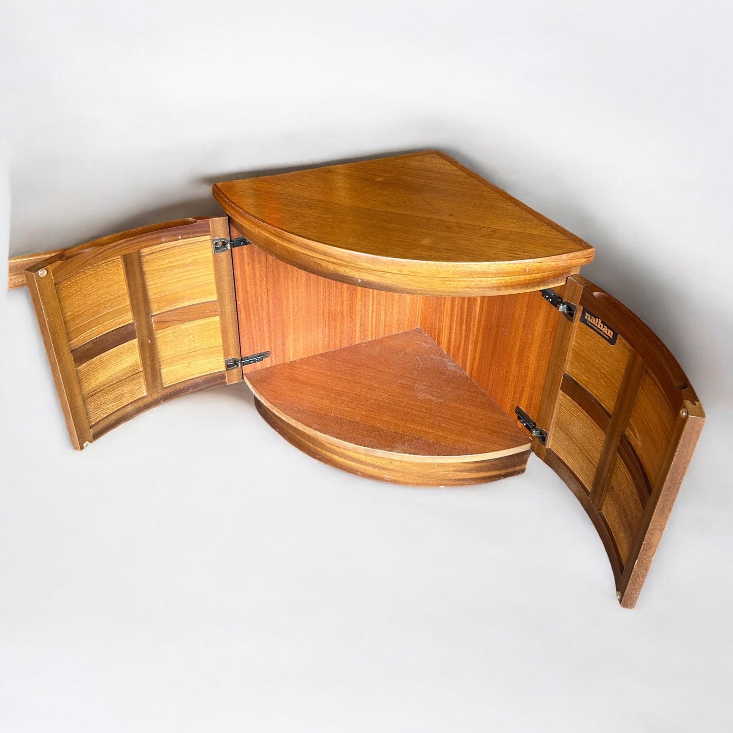 Mid Century Modern Teak Wood Nathan Squares Corner Cabinet