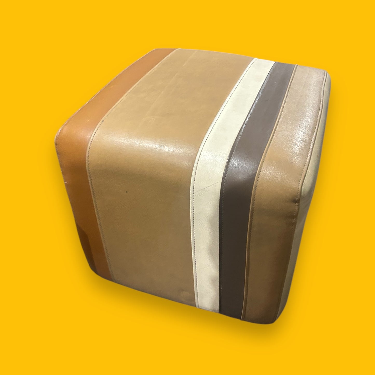 Mid Century Pair of Groovy Leather Pouffes Footstools