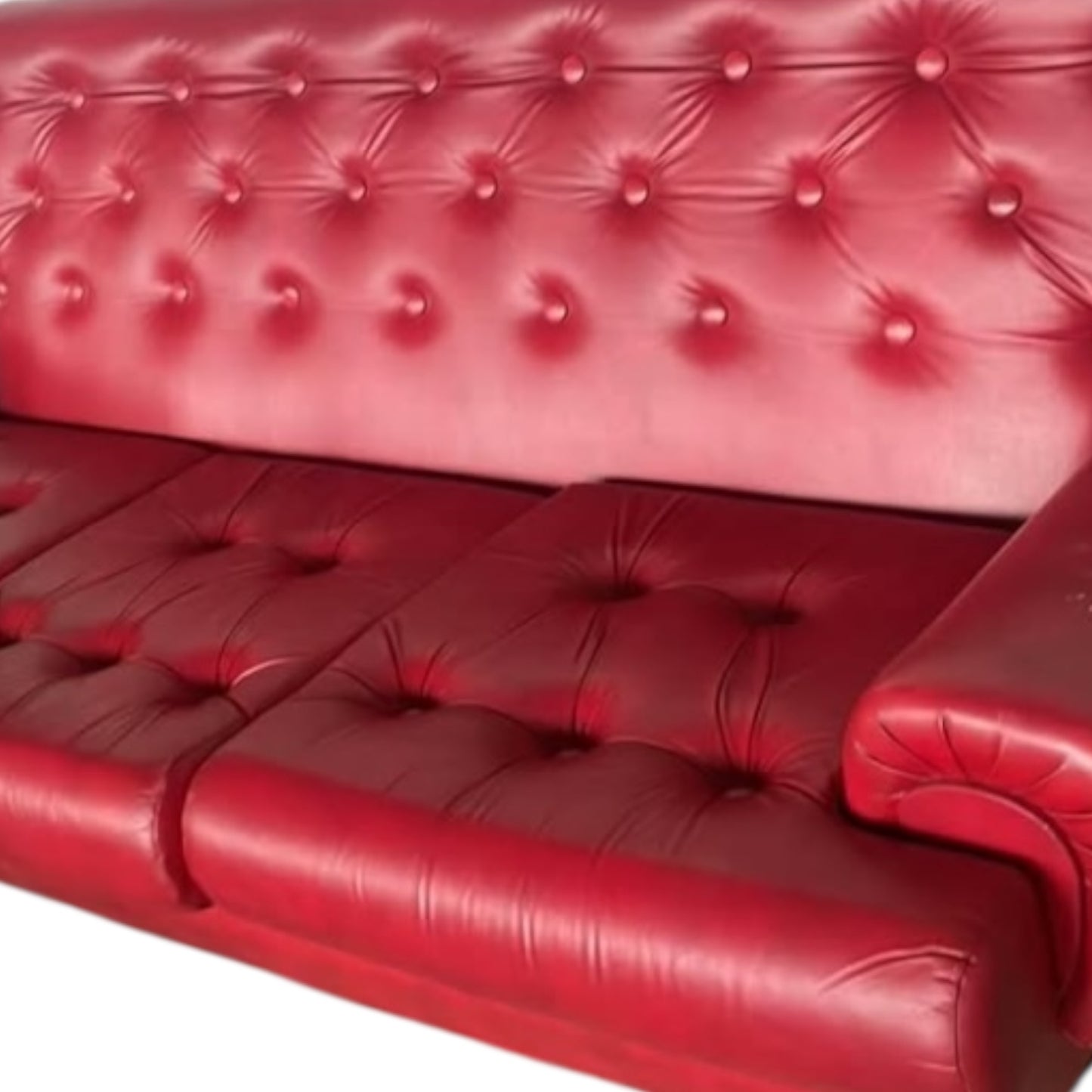 Mid Century Modern Red Vinyl Three Piece Leatherette Sofa