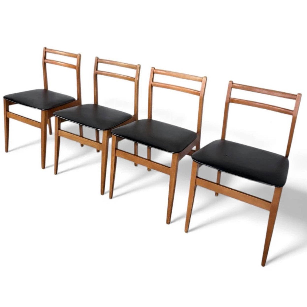 Mid Century Danish Beech Ladderback Dining Chairs Set of 4 Black Vinyl Seats