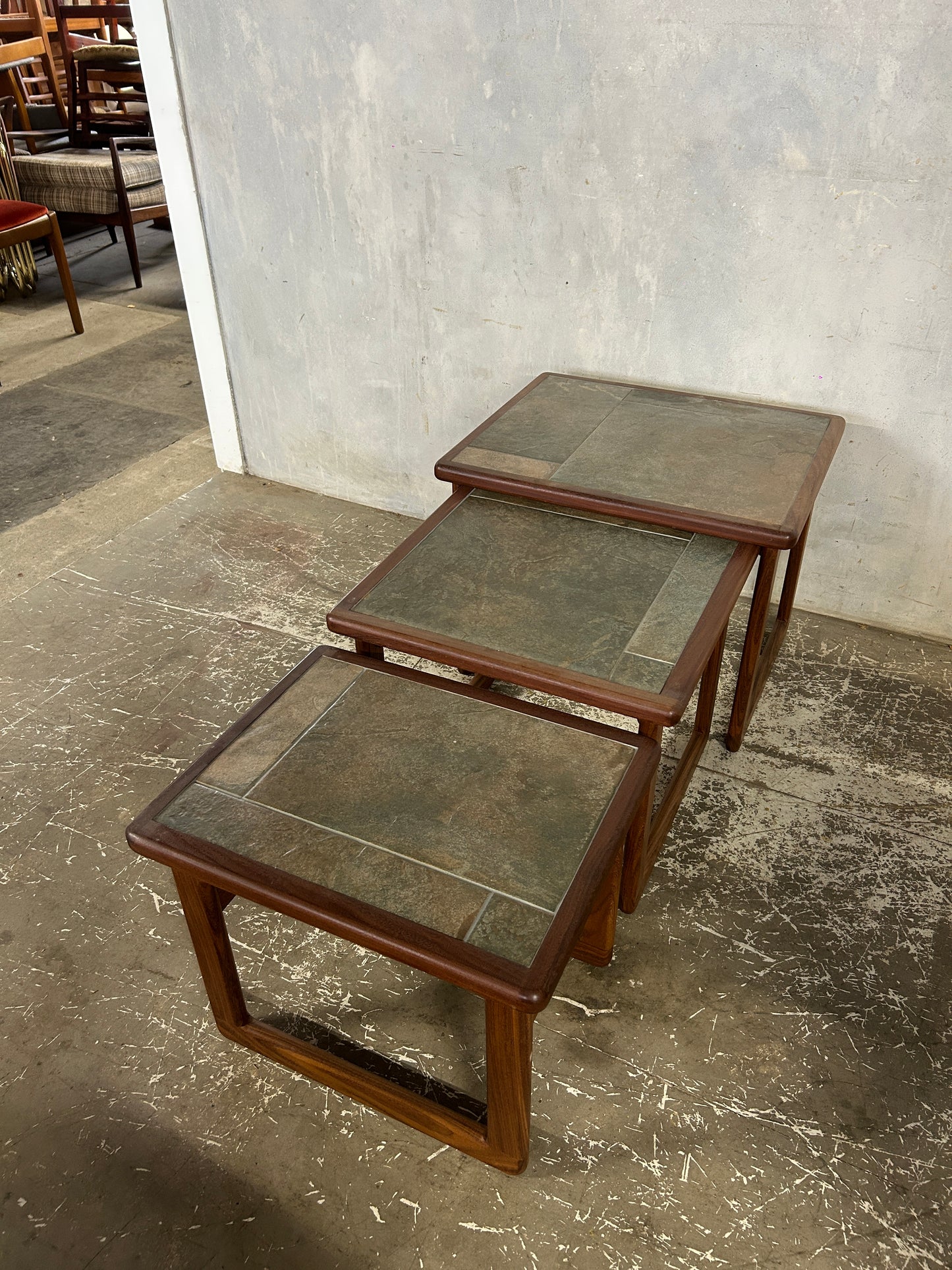 Mid Century Danish Nest of Tables | Vintage Tiled Teak Side Tables Set of 3