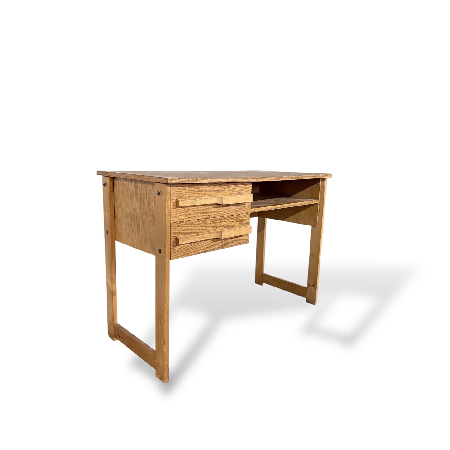 Vintage Oak & Pine Compact Desk – Mid Century Style Writing Desk with Storage