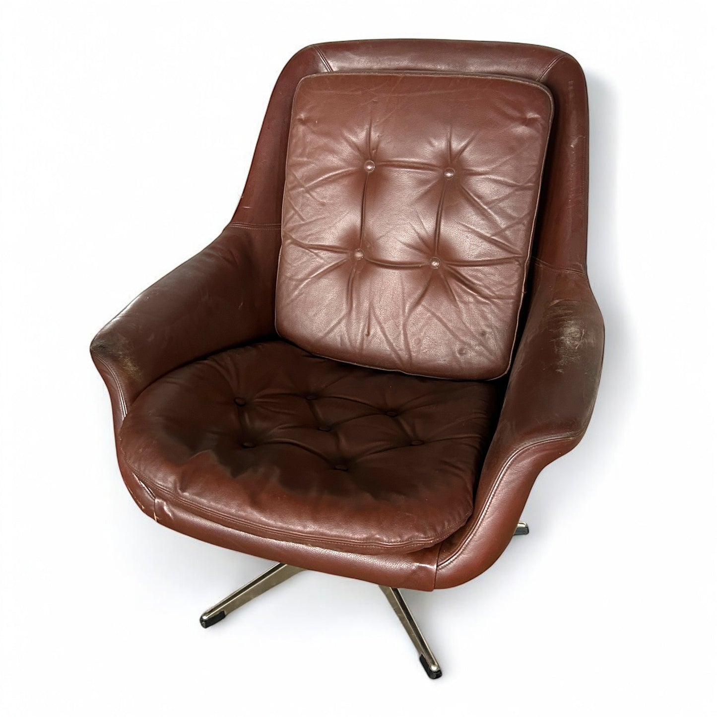 Mid Century Modern Danish Leather Swivel Armchair