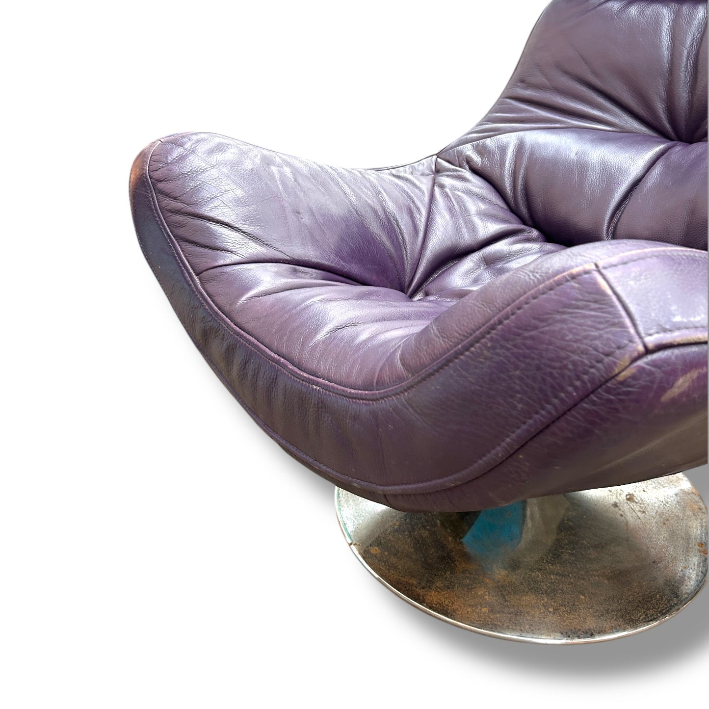 Mid Century Modern Purple Leather Swivel Egg Chair