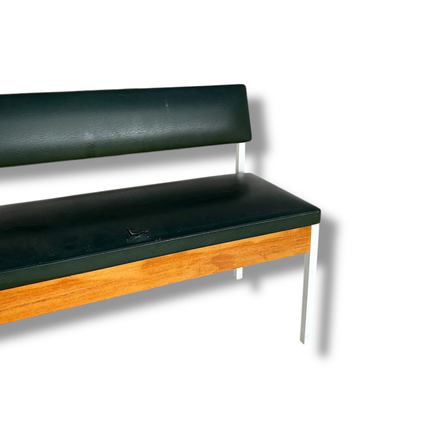 Mid Century Dark Green Metal and Wood Storage Bench