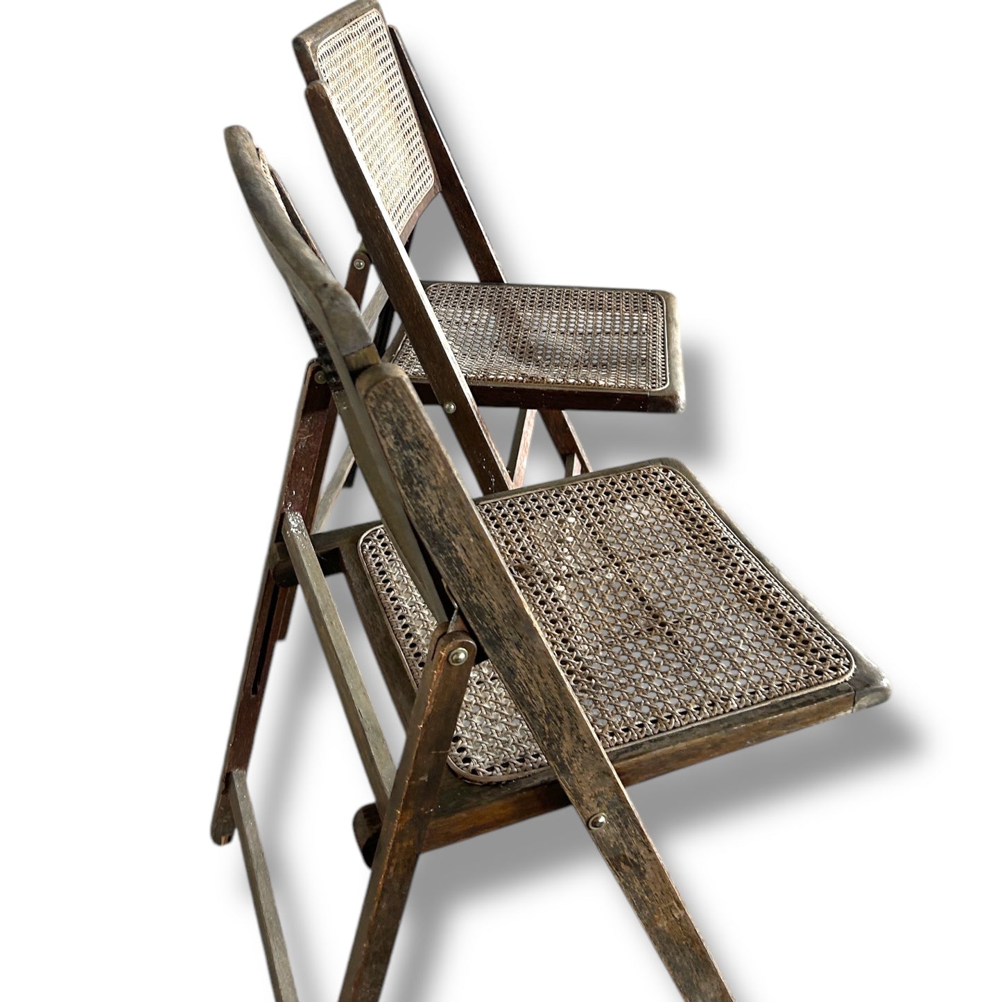 Mid Century Rattan and Wood folding chairs