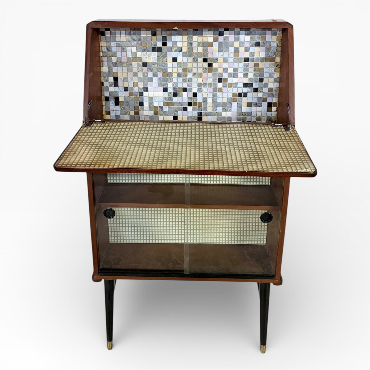 Vintage Slimline Space Age Drinks Cabinet with Mosaic & Glass Display