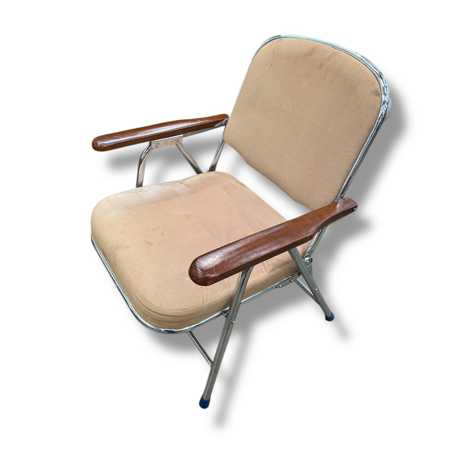 Mid Century Modern Dark Wood and Chrome Folding Armchair