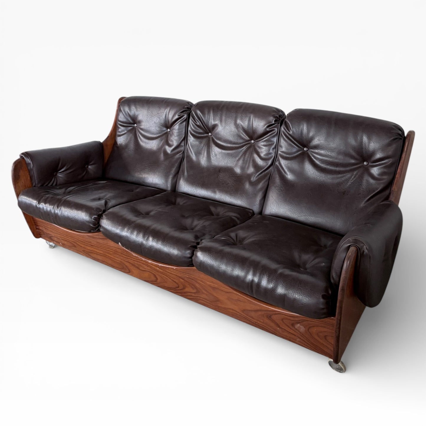 Vintage G Plan Saddleback Brown Leather Three-Seater Sofa