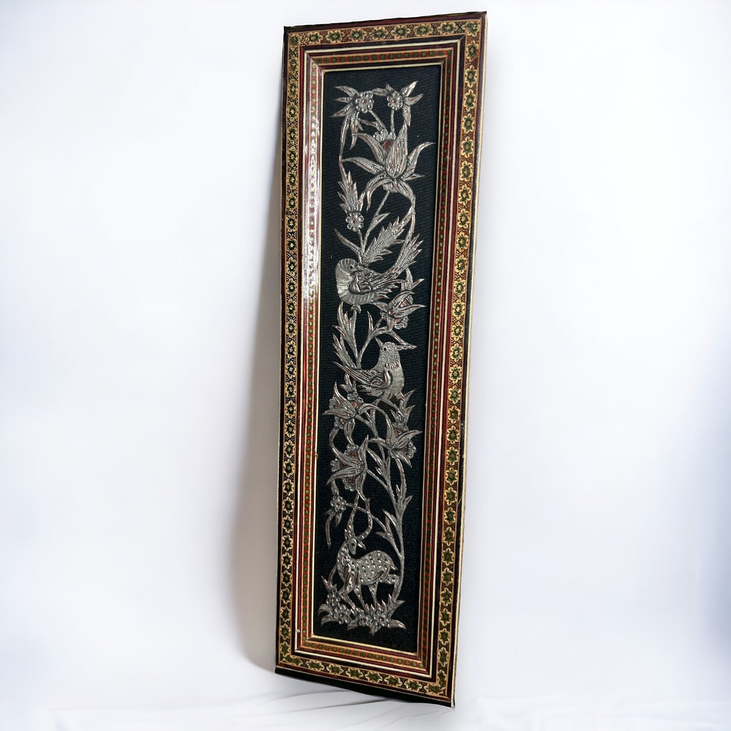 Vintage 1950s Persian Khatam Mosaic Copper Framed Art