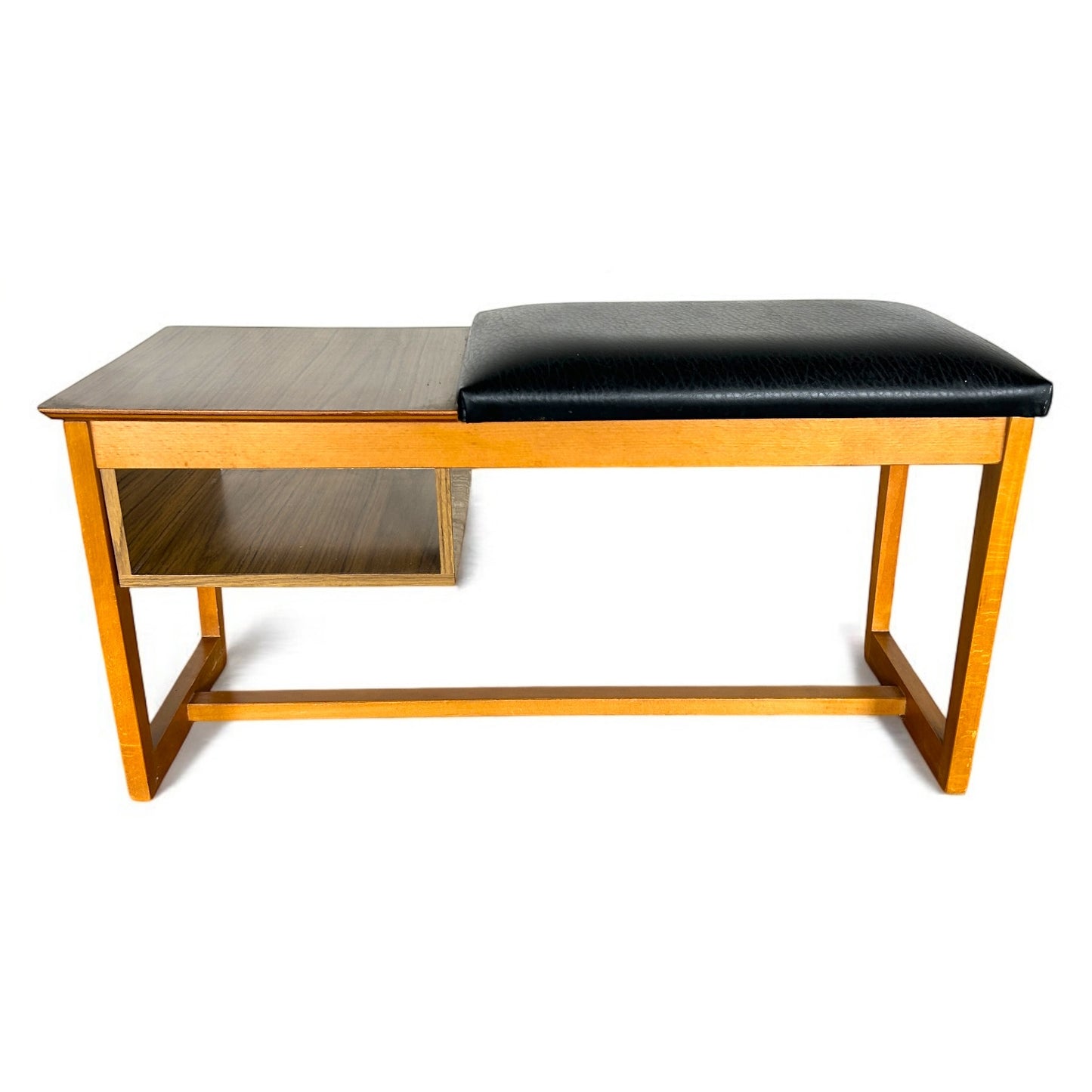 Mid Century Teak And Leather Telephone Seat Table