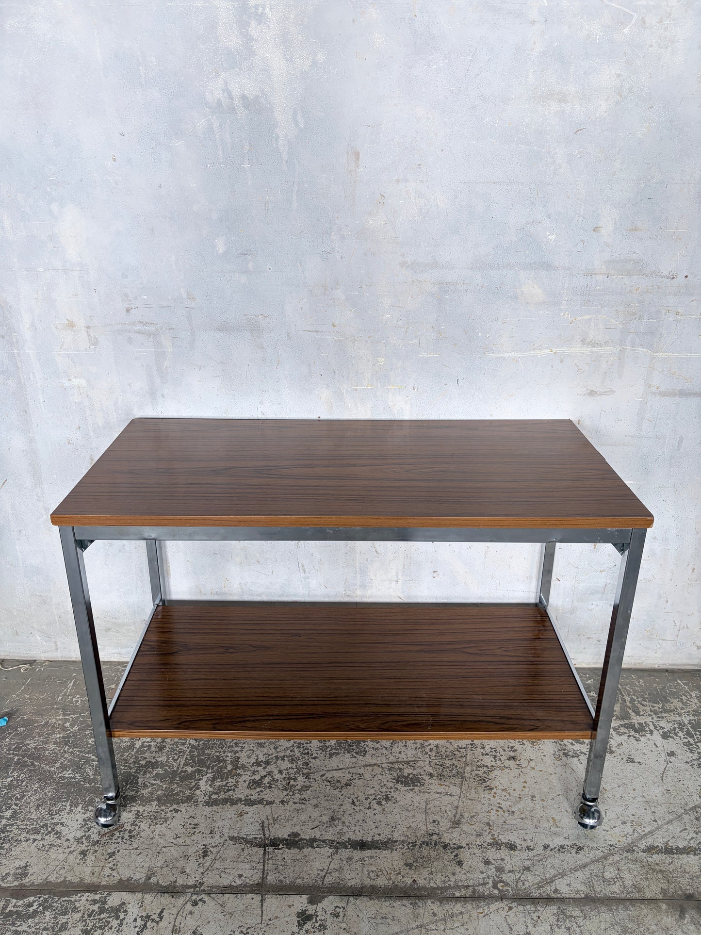 Mid Century Walnut & Chrome Drinks Trolley on Castors