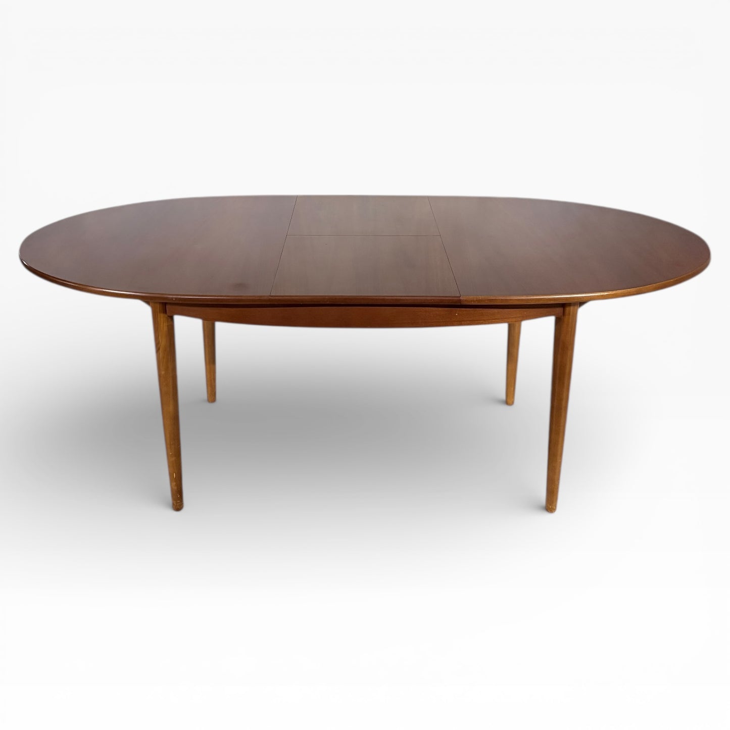 Mid Century Dining Table - Oval Extending Teak Veneer Table With Integrated Leaf — view 6