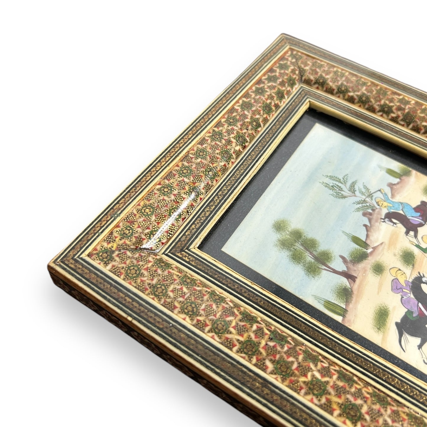 Vintage 1950s Persian Khatam Mosaic Watercolour Painting