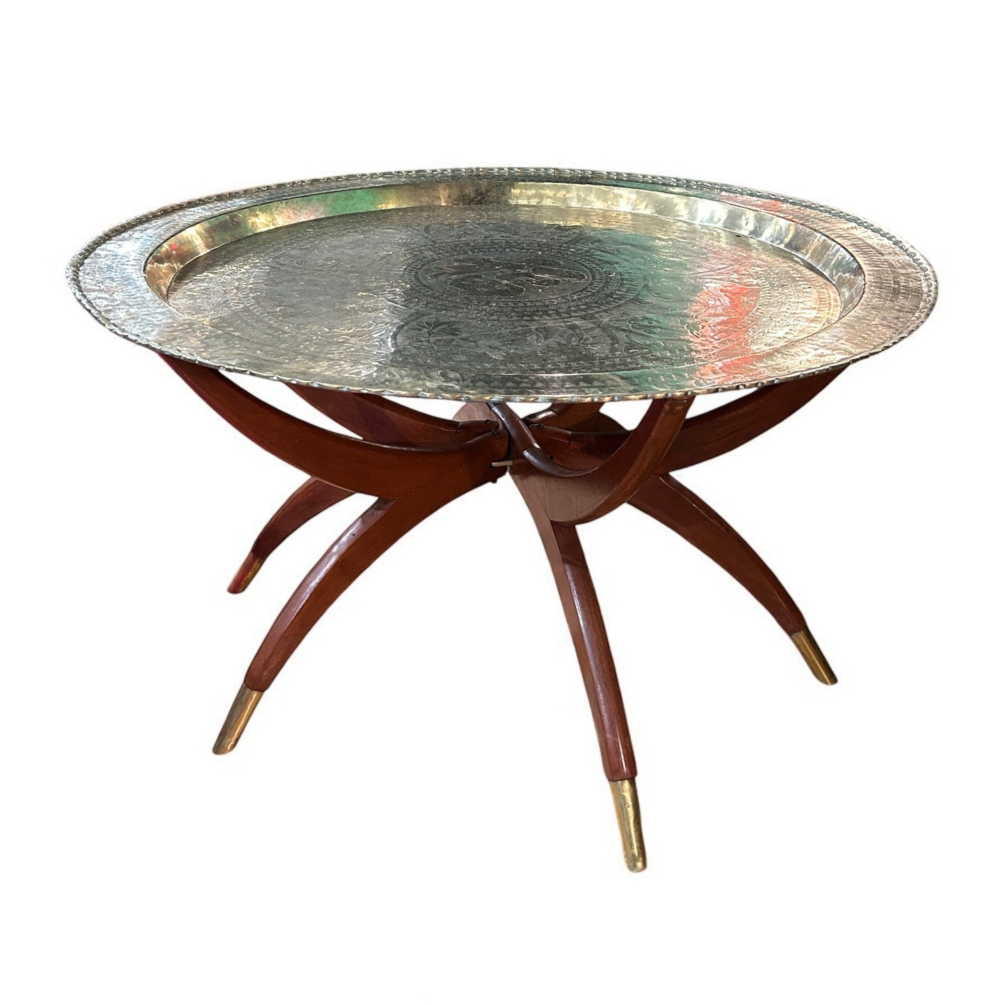 Mid Century Modern Oval Brass Tea Tray Table Oriental Coffee Table With Spider Leg Base