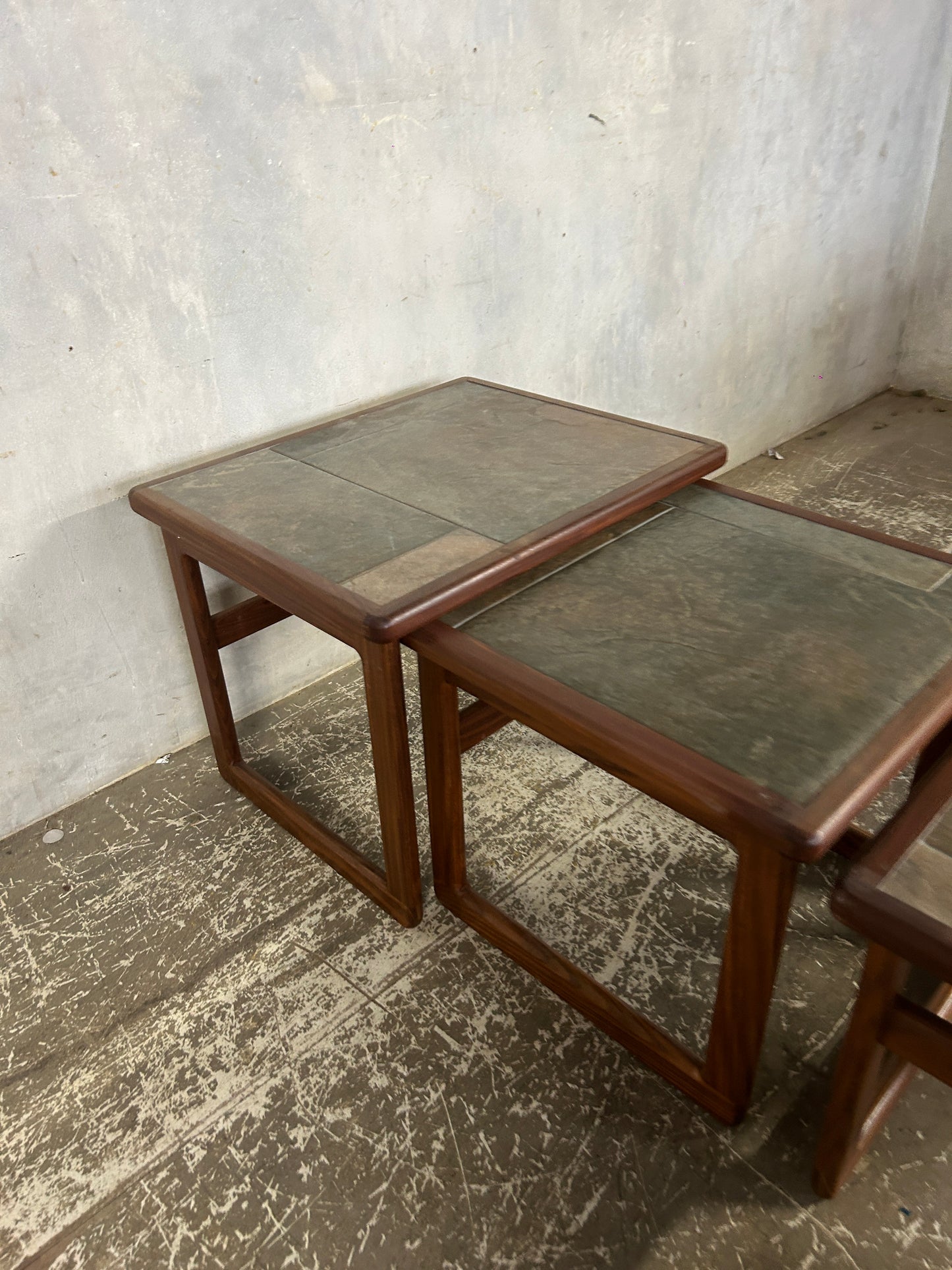 Mid Century Danish Nest of Tables | Vintage Tiled Teak Side Tables Set of 3