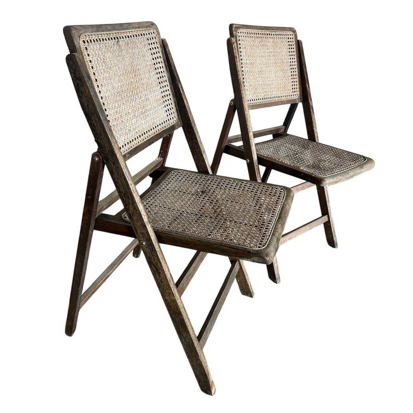 Mid Century Rattan and Wood folding chairs
